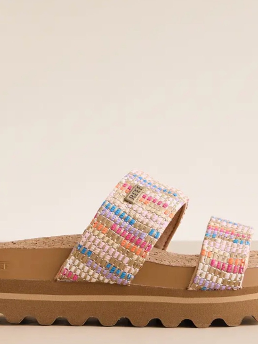 Reef Women's Tan Woven Double-Strap Sandals with Multicolor Accents